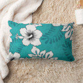 キュートハイビスカスフローラアートパターンアクアターコイズ ランバークッション (ブランケット)