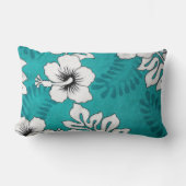 キュートハイビスカスフローラアートパターンアクアターコイズ ランバークッション (正面)