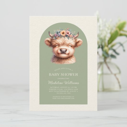 キュートハイランドカウアーチベビーシャワー招待状 (スタンド正面)