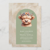 キュートハイランドカウアーチベビーシャワー招待状 (正面/裏面)