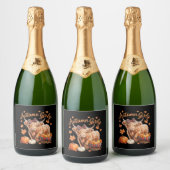 キュートハイランドカウウ秋秋ガーリー感謝祭C スパークリングワインラベル (ボトル)