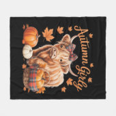 キュートハイランドカウウ秋秋ガーリー感謝祭C フリースブランケット (正面(横))