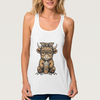 キュートハイランドカウコーヒー ビンテージ ベクターTシャツ_1 タンクトップ