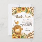 キュートハイランドカウズプリントひまわり鳥誕生日 サンキューカード (正面)