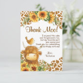 キュートハイランドカウズプリントひまわり鳥誕生日 サンキューカード (スタンド正面)