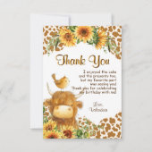 キュートハイランドカウズプリントひまわり鳥誕生日 サンキューカード (正面)