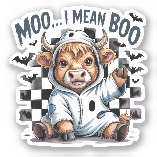 キュートハイランドカウハ市松模様にハロウィンテ シール (正面)