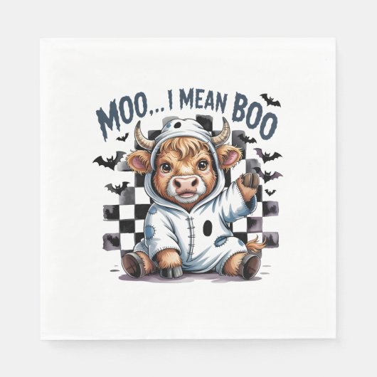 キュートハイランドカウハ市松模様にハロウィンテ スタンダードランチョンナプキン (正面)