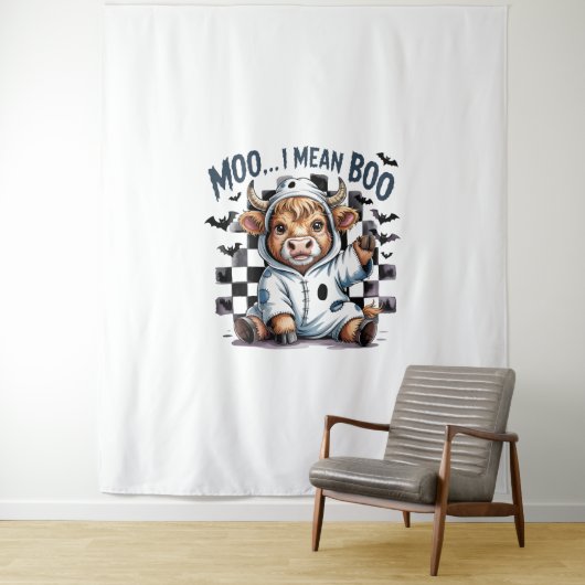 キュートハイランドカウハ市松模様にハロウィンテ タペストリー (インサイチュ)