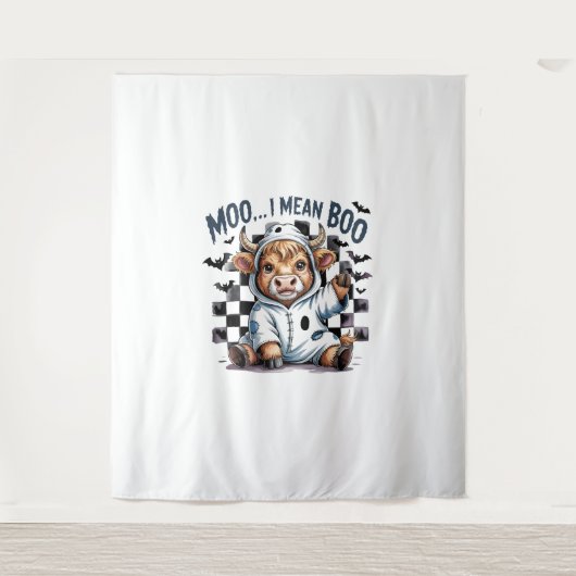 キュートハイランドカウハ市松模様にハロウィンテ タペストリー (正面)