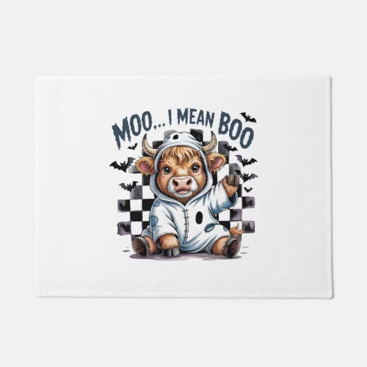 キュートハイランドカウハ市松模様にハロウィンテ ドアマット (正面)