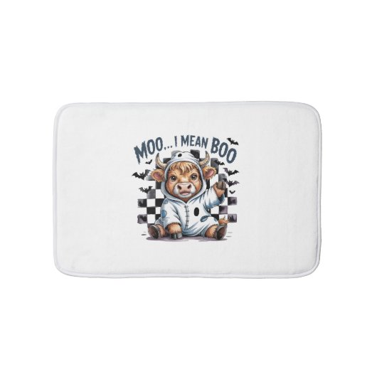 キュートハイランドカウハ市松模様にハロウィンテ バスマット (正面)