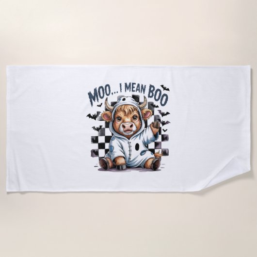 キュートハイランドカウハ市松模様にハロウィンテ ビーチタオル (正面)