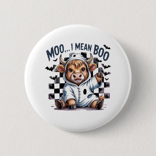 キュートハイランドカウハ市松模様にハロウィンテ 缶バッジ (正面)