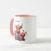 キュートハイランドカウピンクパステルフローラ水彩 マグカップ (正面左)