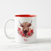 キュートハイランドカウピンクフローラ水彩カスタム ツートーンマグカップ (左)