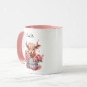 キュートハイランドカウピンクフローラ水彩カスタム マグカップ (正面左)