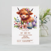 キュートハイランドカウベビーシャワー招待状 箔招待状 (立ち正面)