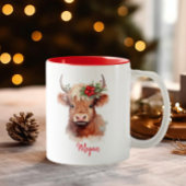 キュートハイランドカウホリデークリスマスサンタハット ツートーンマグカップ