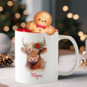 キュートハイランドカウホリデークリスマスサンタハット ツートーンマグカップ