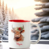 キュートハイランドカウホリデークリスマスサンタハット ツートーンマグカップ