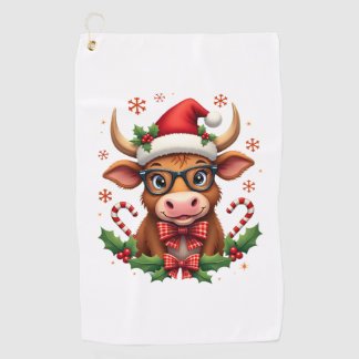 キュートハイランドカウラバーのサンタ帽子ウエスタンクリスマス ゴルフタオル
