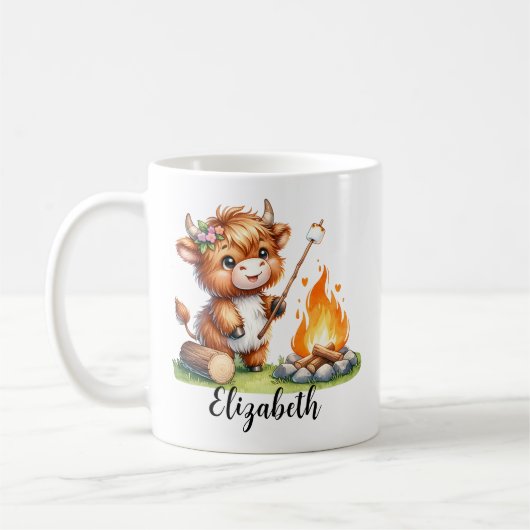 キュートハイランドカウローストマーシュマロ名前をカスタムする コーヒーマグカップ (左)