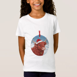 キュートハイランドカウ キッズ クリスマスTシャツ | サンタ帽子 Tシャツ