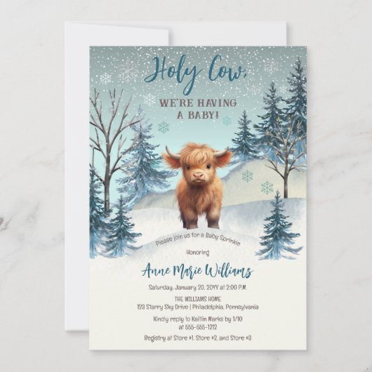 キュートハイランドホーリーカウウィンターベビー散布 招待状 (正面)