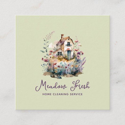 キュートハウス清掃サービスフローラ スクエア名刺 (正面)