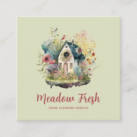 キュートハウス清掃サービスフローラ スクエア名刺 (正面)