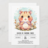 キュートハカラフルムスター誕生日 招待状 (正面/裏面)