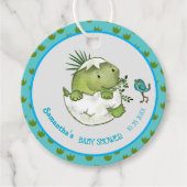 キュートハッチディーノベビーシャワーメッセージカード フェイバータグ (正面)