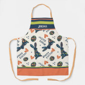 キュートハッピーイースターバニーパターンネイビーカスタムフォーク エプロン (正面)