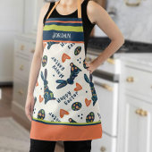 キュートハッピーイースターバニーパターンネイビーカスタムフォーク エプロン