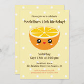 キュートハッピーオレンジ子供の誕生日パーティの招待状 招待状 (正面/裏面)