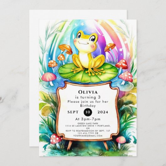 キュートハッピーカエル誕生日 招待状 (正面/裏面)
