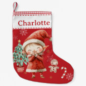 キュートハッピーガール小妖精や小人レッドジンガム スモールクリスマスストッキング (正面)