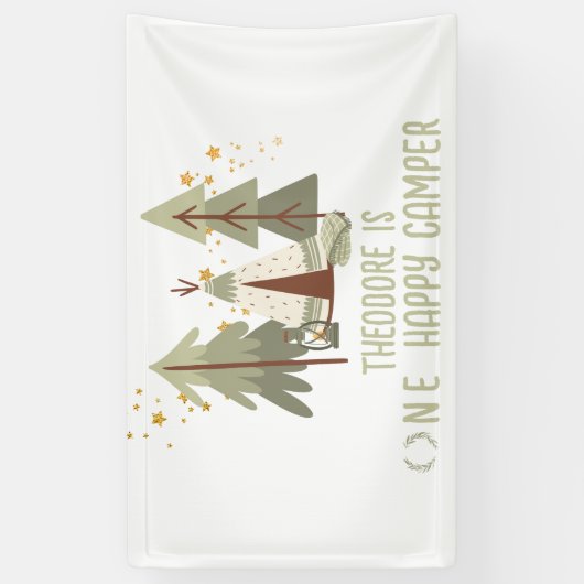 キュートハッピーキャンパーウッドランドファースト誕生日 横断幕 (縦)