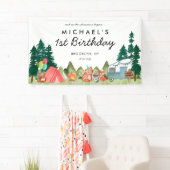 キュートハッピーキャンパーバンツリーズキャンプ子供の誕生日 横断幕 (インサイチュ)