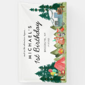 キュートハッピーキャンパーバンツリーズキャンプ子供の誕生日 横断幕 (縦)