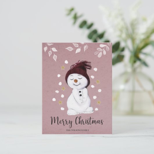 キュートハッピークリスマスクリスマス雪だるま シーズンポストカード (スタンド正面)
