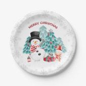 キュートハッピークリスマス雪だるまパーティー紙プレート ペーパープレート (正面)