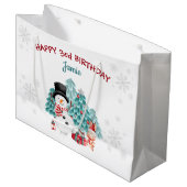 キュートハッピークリスマス雪だるま誕生日 ラージペーパーバッグ (正面アングル)