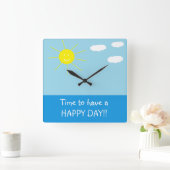 キュートハッピーサニーデイスケッチブルー スクエア壁時計 (ホーム)
