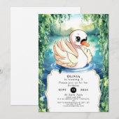 キュートハッピースワン誕生日 招待状 (正面/裏面)