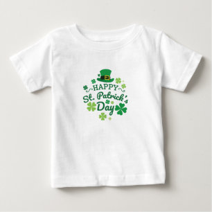 キュートハッピーセントパトリックの日ラッキー祝プリント ベビーTシャツ
