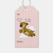 キュートハッピードルフ飛んでいるトナディアピンクストライプの ギフトタグ (正面)