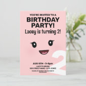 キュートハッピーハッピーガールズ顔誕生日招待状 招待状 (スタンド正面)