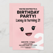 キュートハッピーハッピーガールズ顔誕生日招待状 招待状 (正面/裏面)